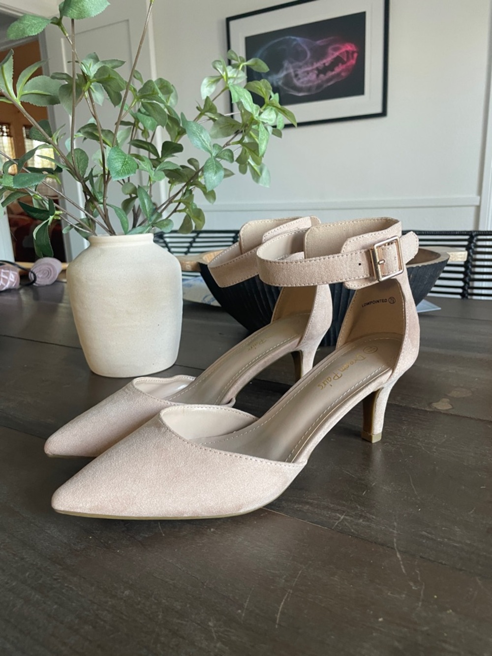 Dream Pairs Pointed Toe Ankle Strap Heels in Blush